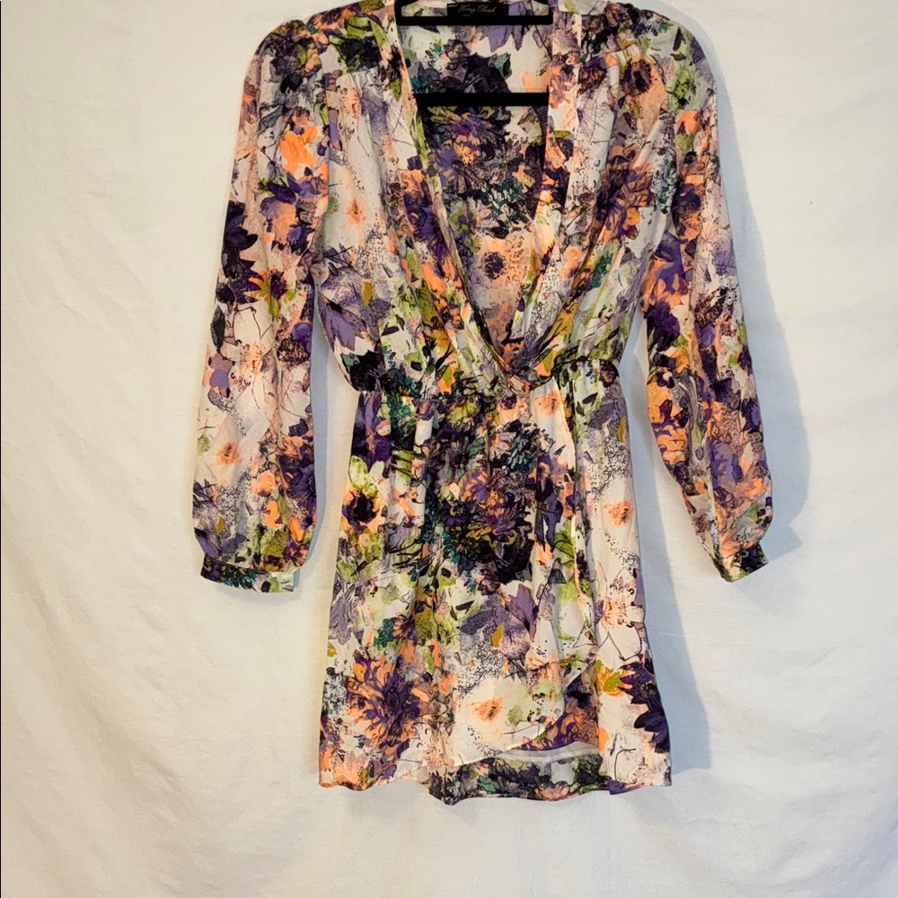 Honey Punch Floral Midi Dress - Purple, Orange, Green